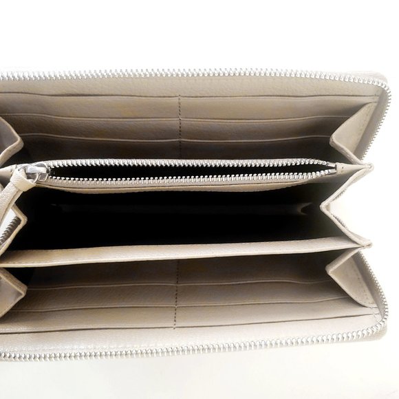 BALENCIAGA Metallic Edge Zip Around Wallet Beige Sahara - Silver NEW - Picture 4 of 5
